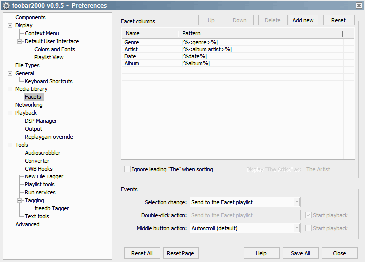 Facets 解説 - foobar2000 Wiki